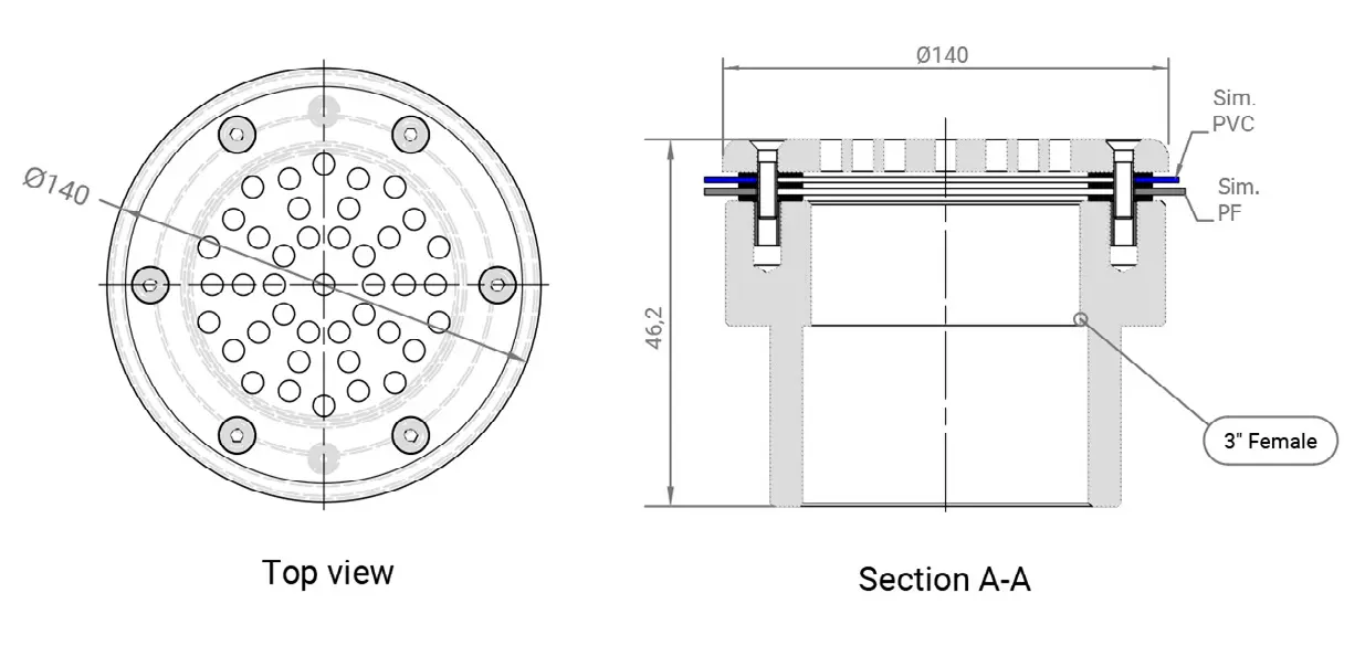 Drain nozzle for overflow channel with plate