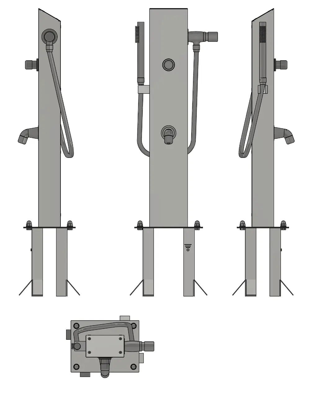 Stainless steel foot washer with hand shower