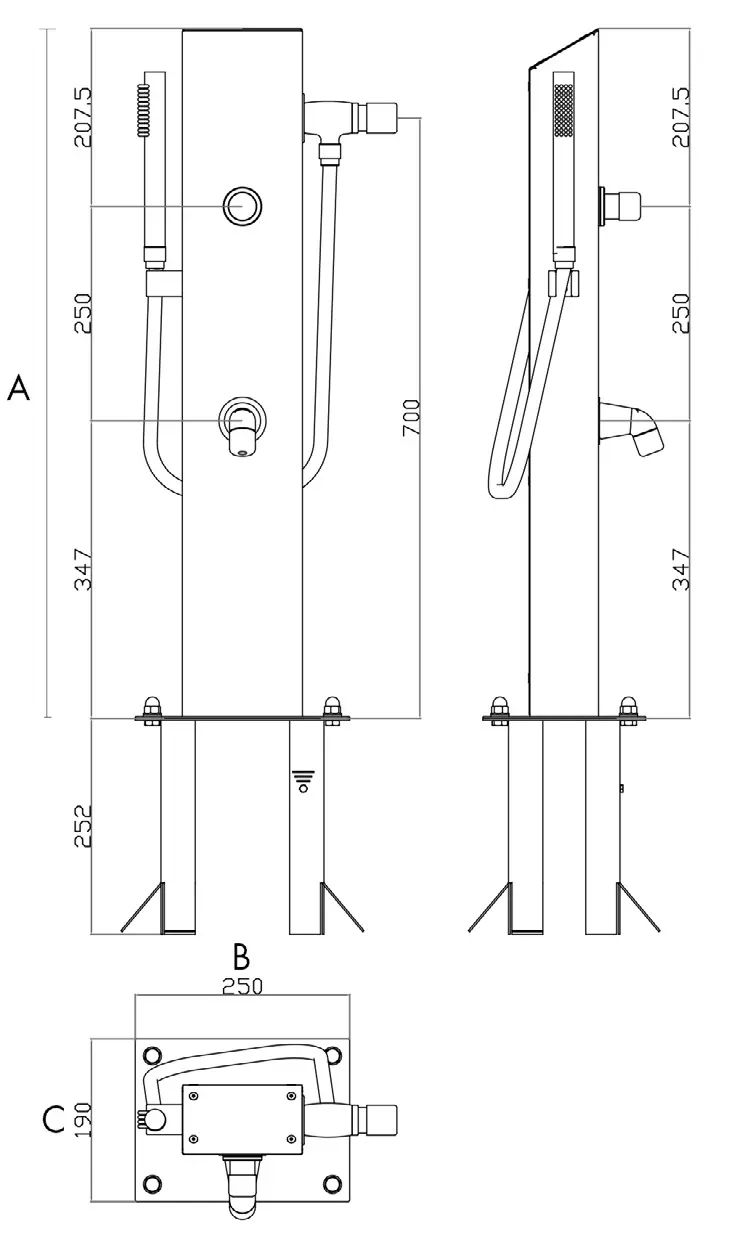 Stainless steel foot washer with hand shower
